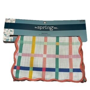 The Spring Shop Multicolored Plaid Table‎ Runner Scallop Edging 14x72 New
